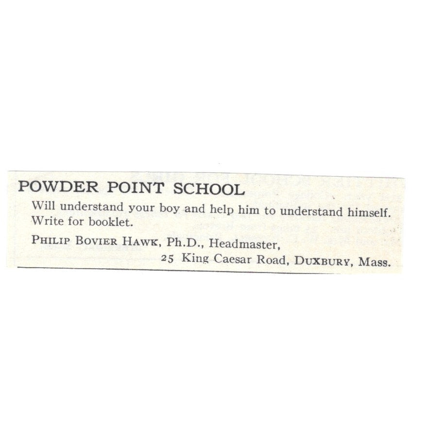 Powder Point School for Boys Philip Bovier Hawk Duxbury 1924 Magazine Ad AD8-O7