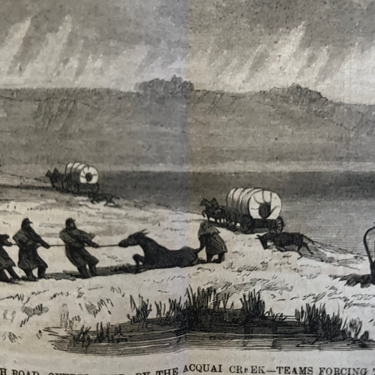 Falmouth Supply Train Gen Averil's Brigade Original 1863 Civil War Engraving C74