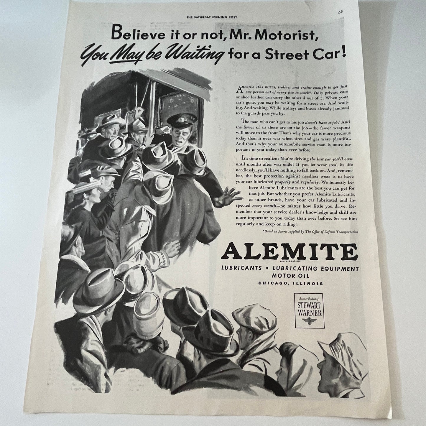 Alemite Lubricants Lubricant Equipment Motor Oil Chicago IL 1943 WWII Ad SV1-6