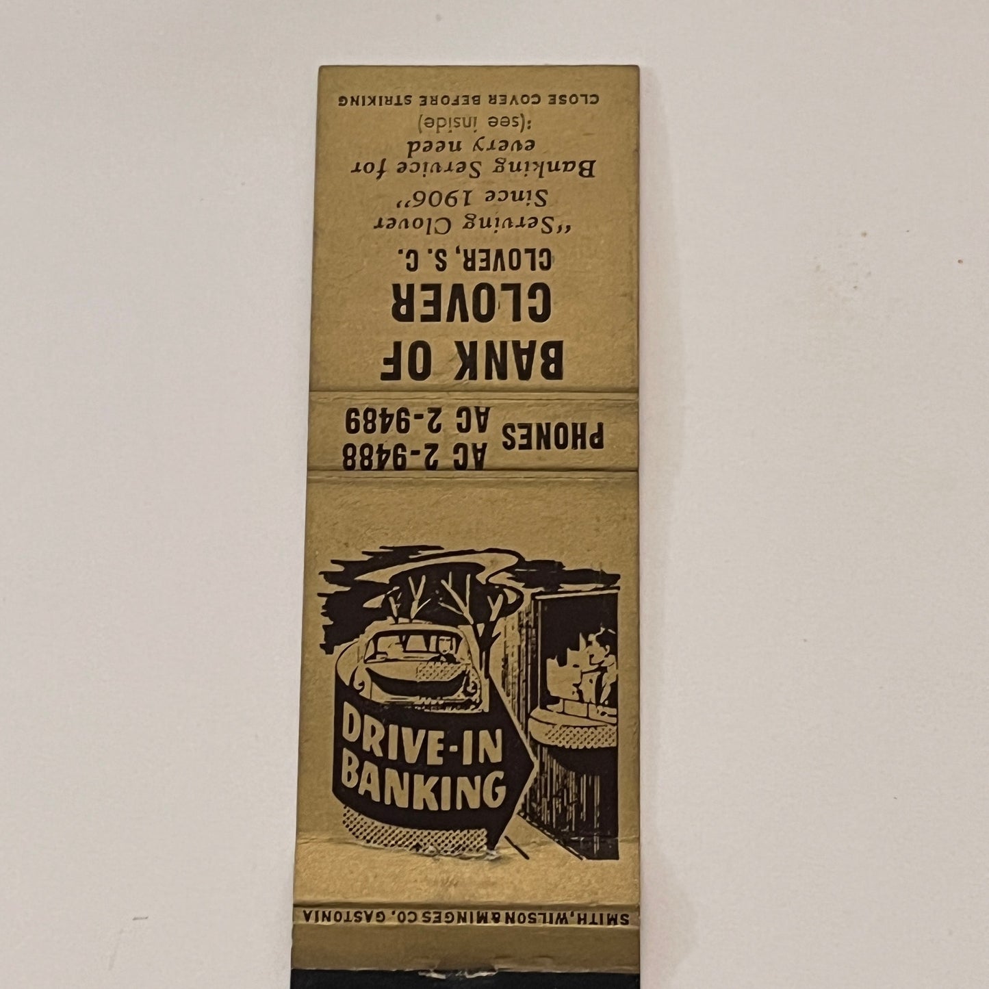 Bank of Clover South Carolina Vintage Matchbook Cover TB6-MB2-2