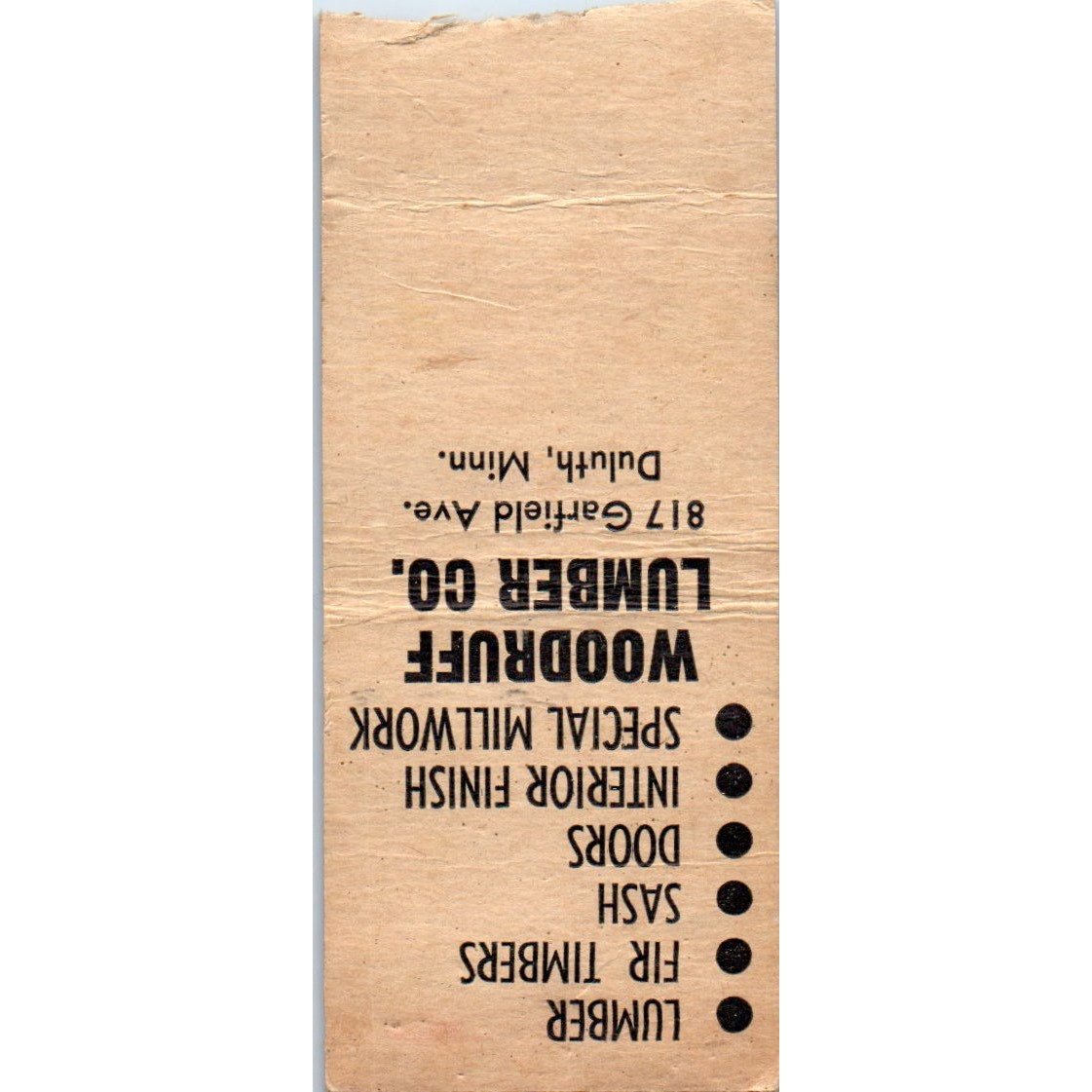 Woodruff Lumber Co Duluth MN Vintage Matchbook Cover SD4-Y14
