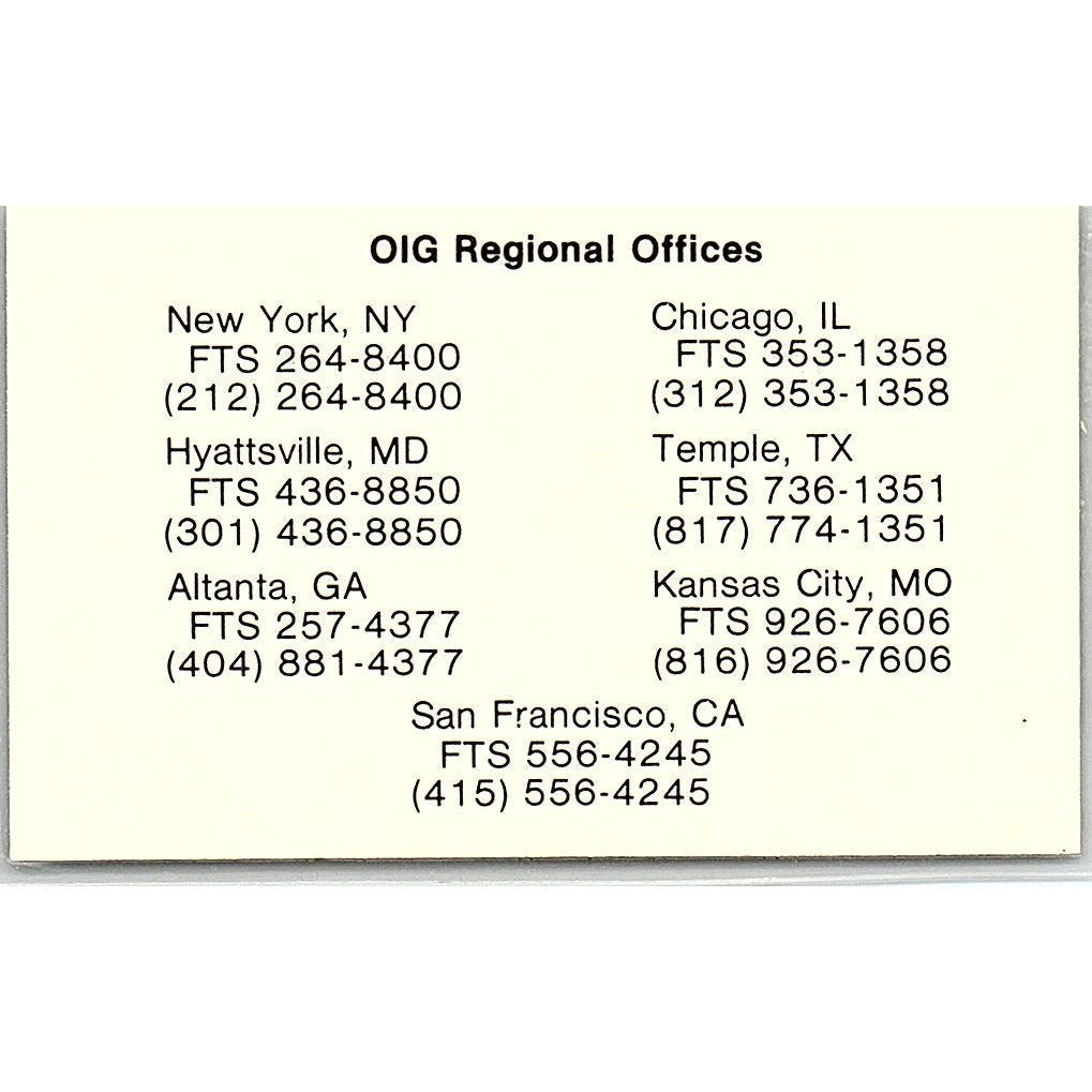OIG-USDA Investigations Washington DC Vintage Business Card SC9-B4