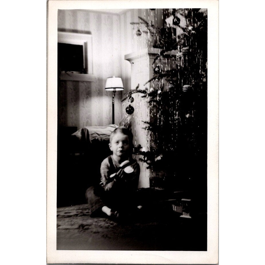 1946 Boy With Airplane Under Christmas Tree West Salem WI 4x6" Photo AI9-H4