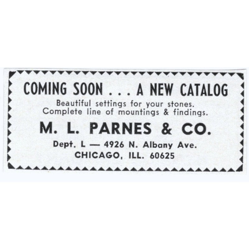 M.L. Parnes and Co Lapidary Supply Chicago IL 1964 Magazine Ad AK6-S4