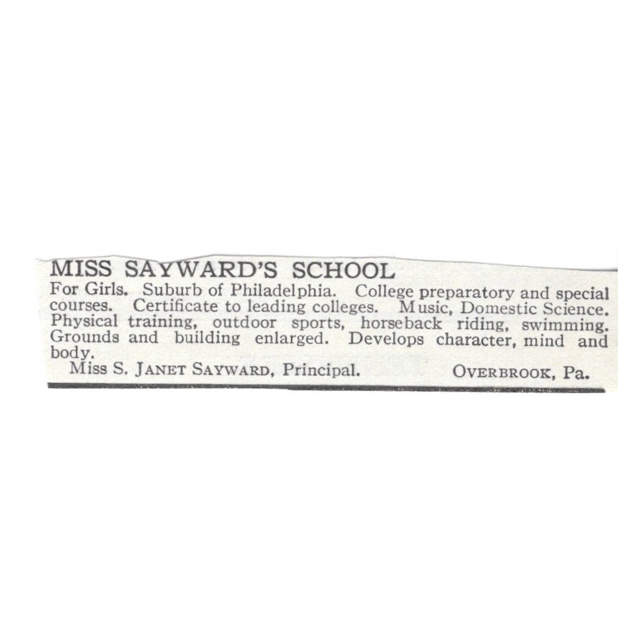 Miss Sayward's School Overbrook PA Miss S Janet Sayward c1920 Harper's Ad AG4-S9