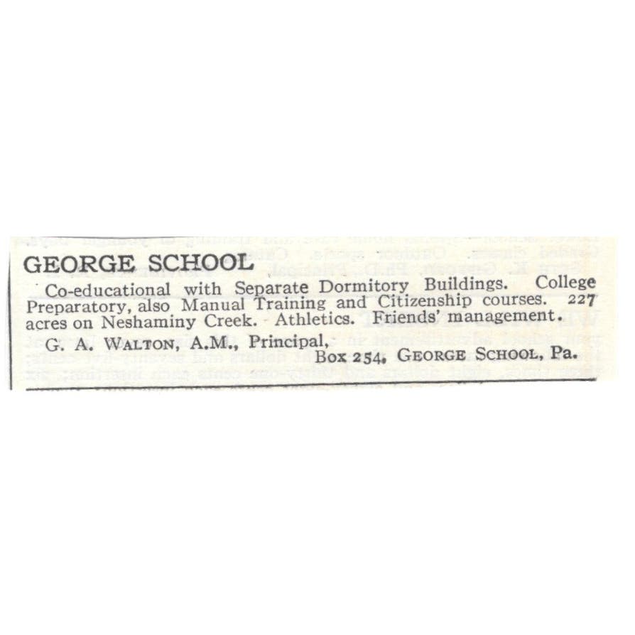 George School G.A. Walton PA c1918 Original Magazine Advertisement AE5-SA9