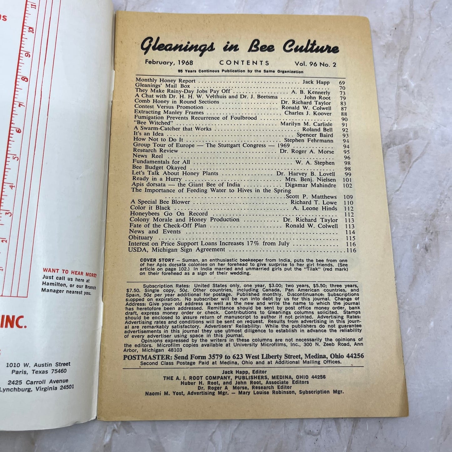 1968 Feb Gleanings in Bee Culture Magazine Bees Beekeeping Honey TD7