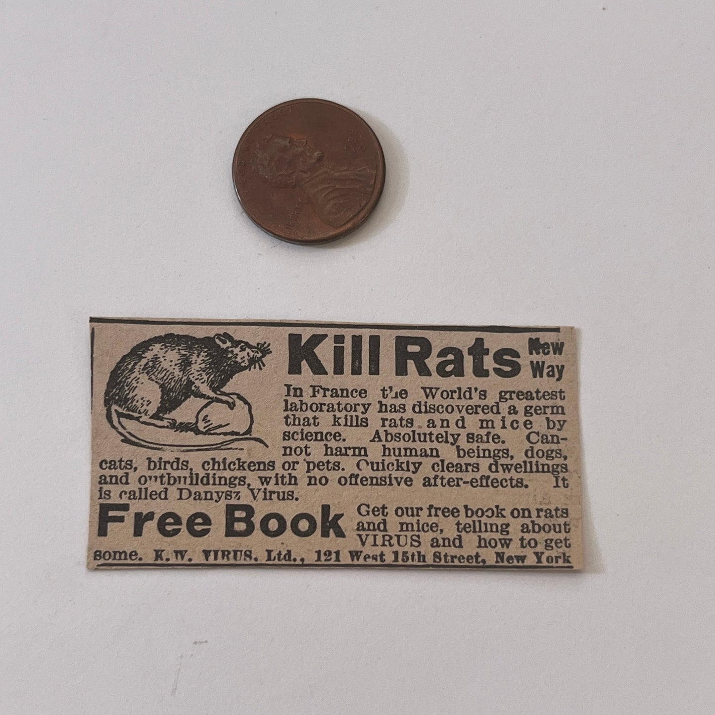 K.W. Virus, Ltd. Kill Rats New Way New York NY 1931 Newspaper Ad SAG4-S13