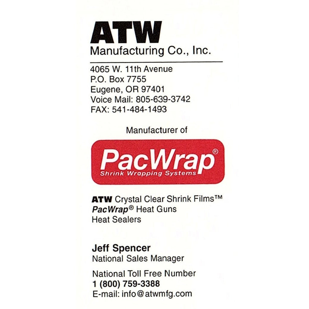 Jeff Spencer PacWrap ATW Manufacturing Eugene OR Vintage Business Card SC9-B11