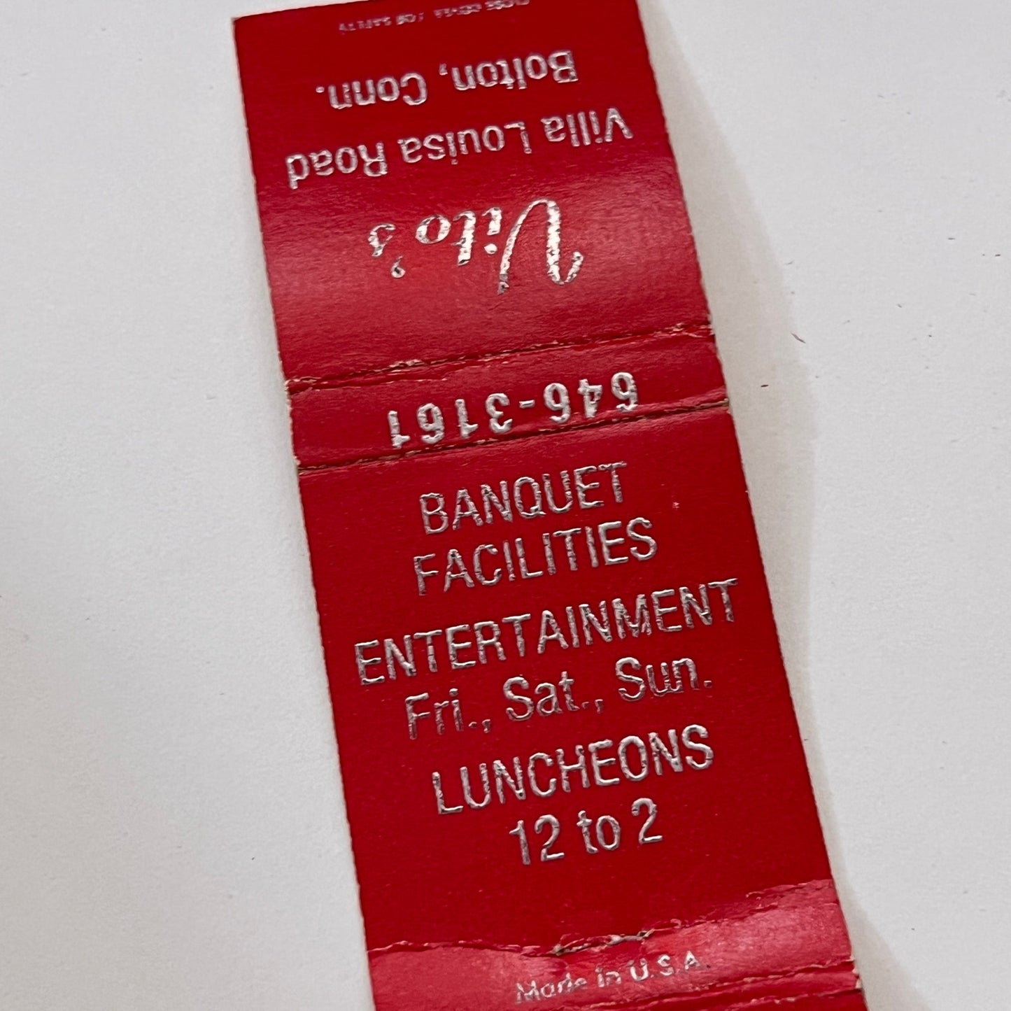 Vito's Villa Louisa Road Bolton CT Vintage Matchbook Cover TB6-MB1-8