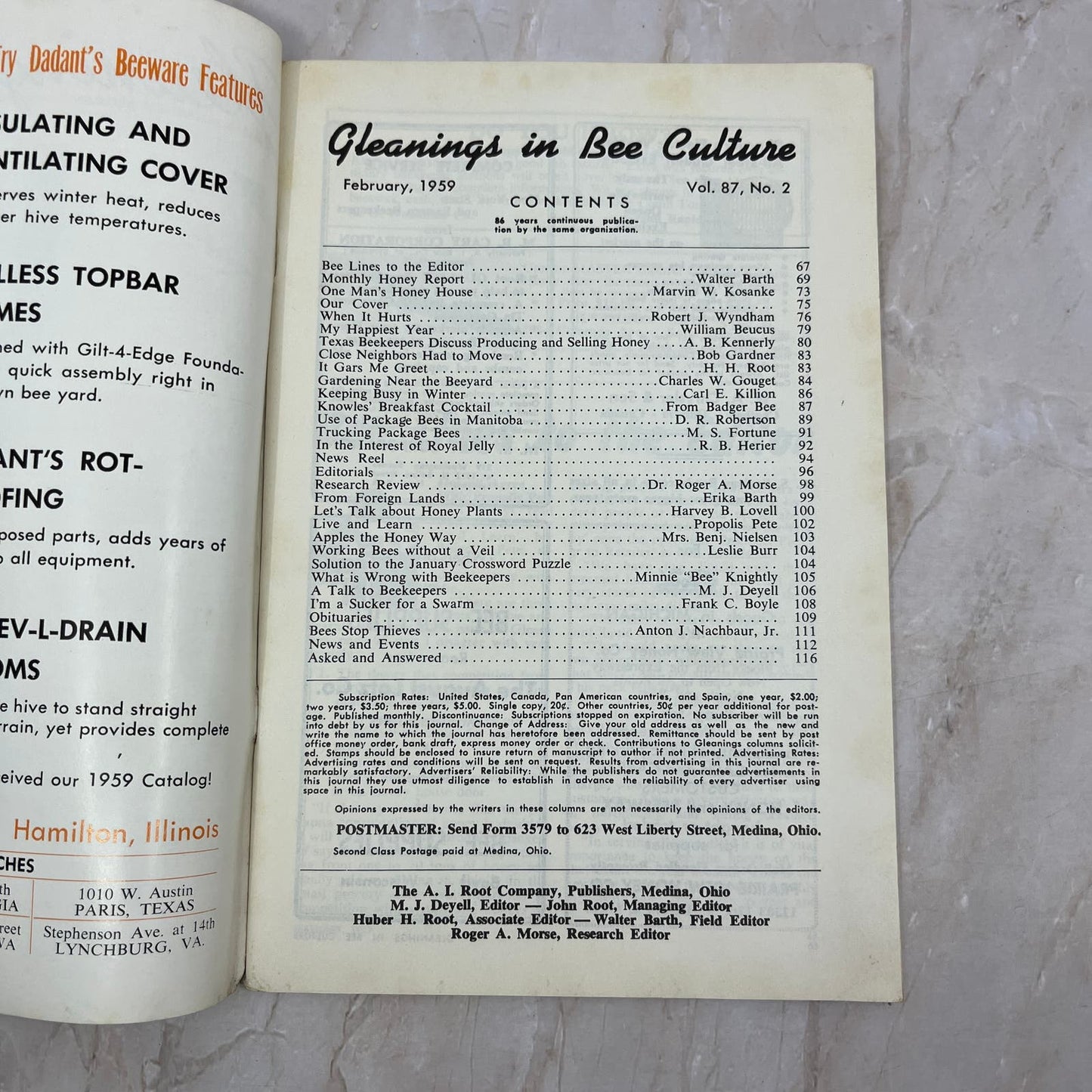 1959 Feb Gleanings in Bee Culture Beekeeping Magazine A.I. Root Co Medina OH TD5