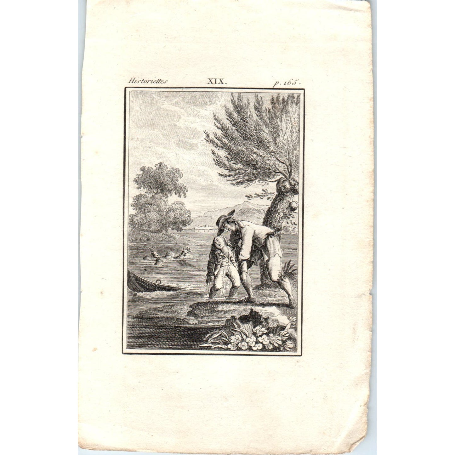 c1800 Original French Engraving Plate Histeriettes Man Saves Drowning Boy AE5-FE