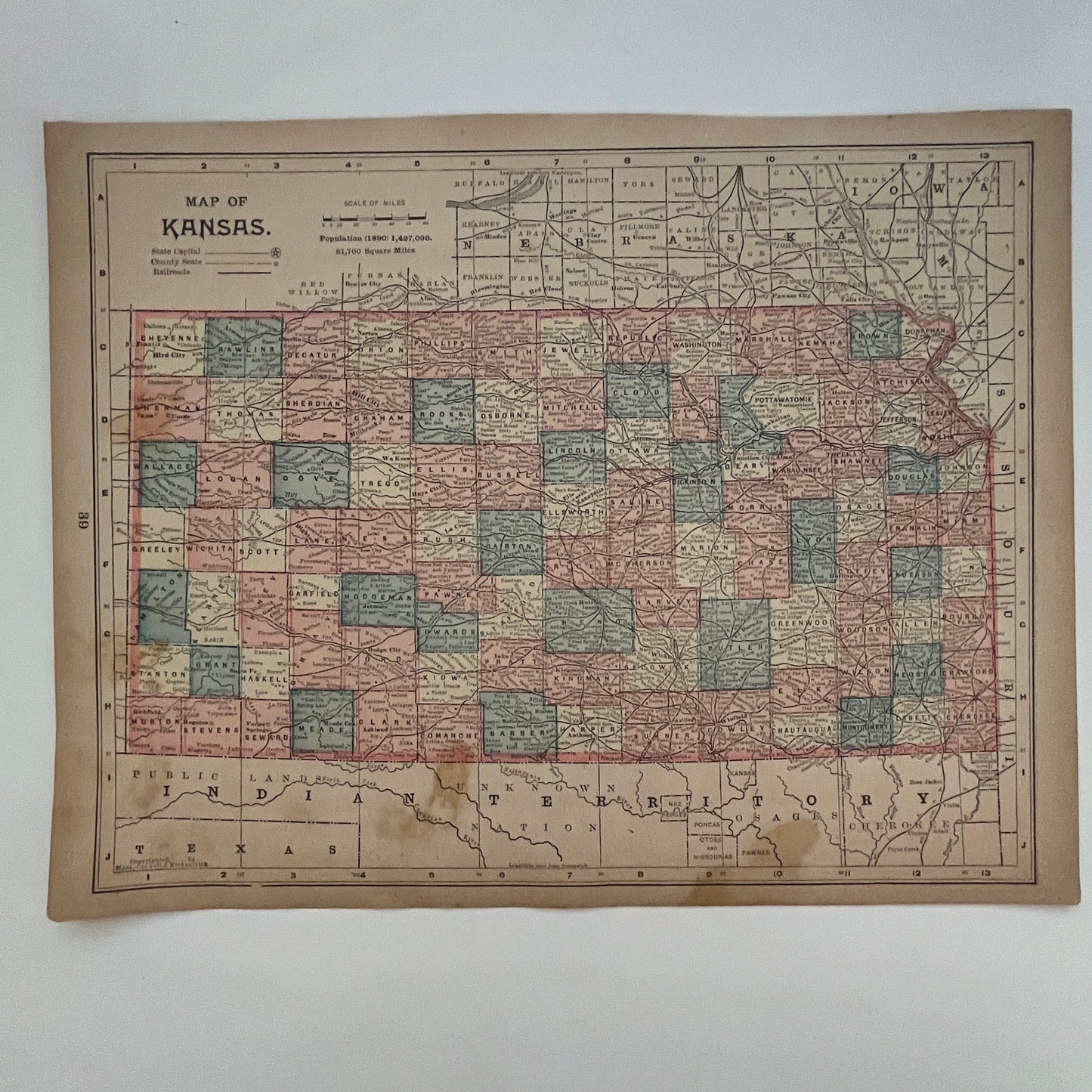 Map of Nebraska and Kansas 1894 Map SV1-6