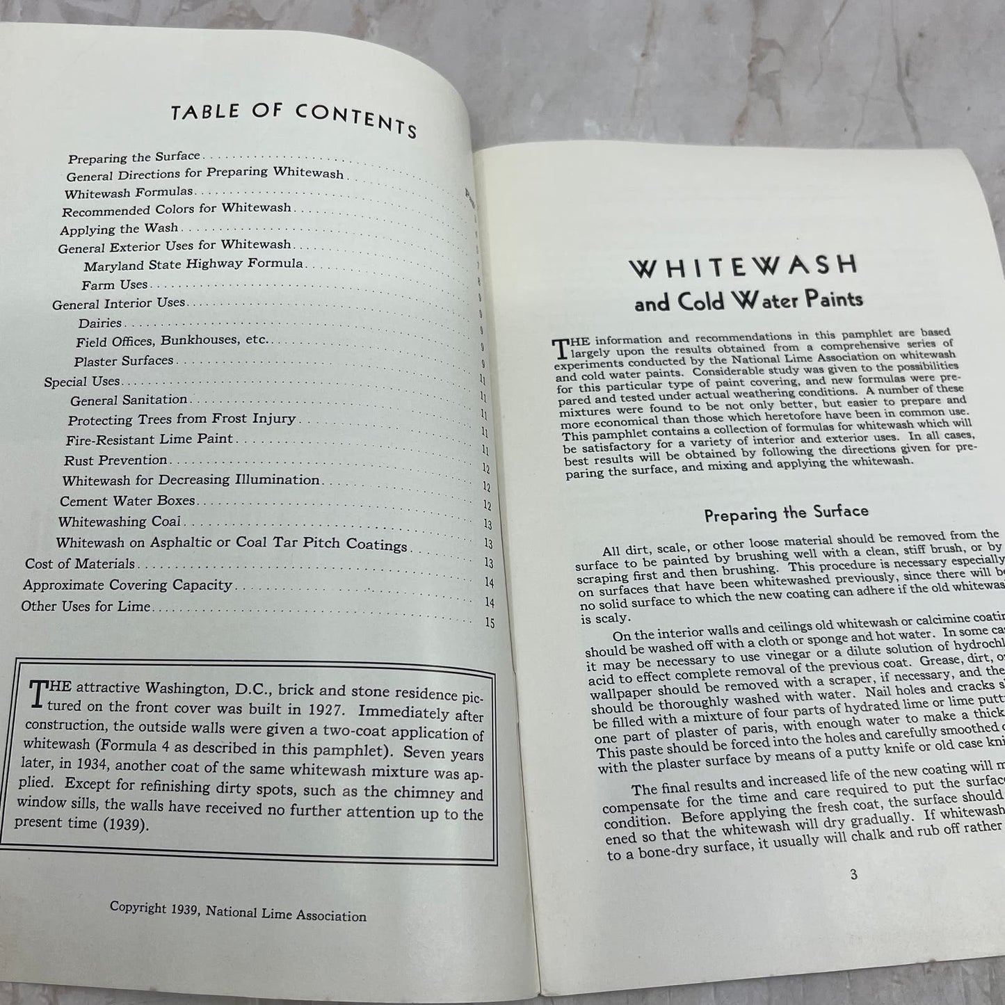 1939 Whitewash & Cold Water Paints National Lime Association Bulletin TJ4-P2