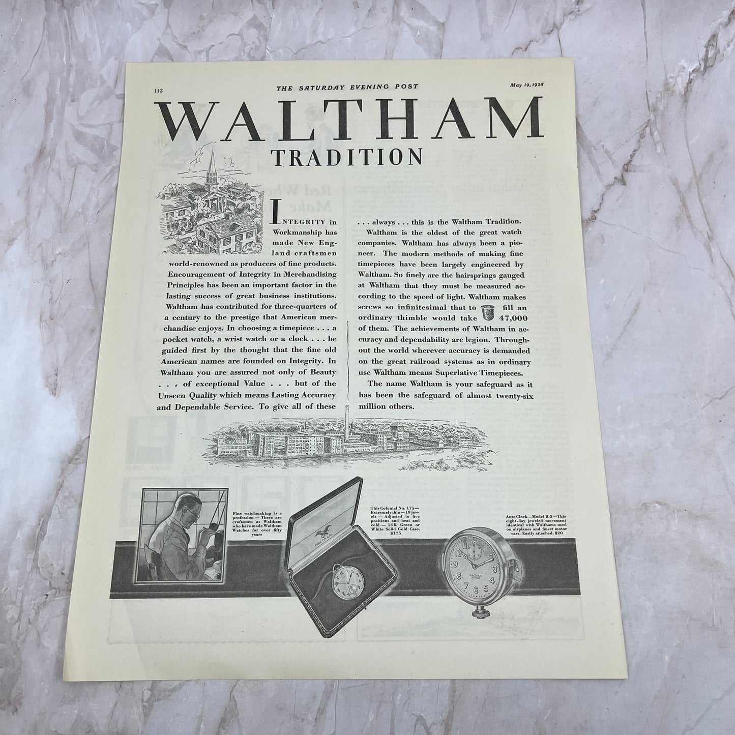 Waltham Tradition Timepieces MA 1928 Original Magazine Advertisement FL6-8