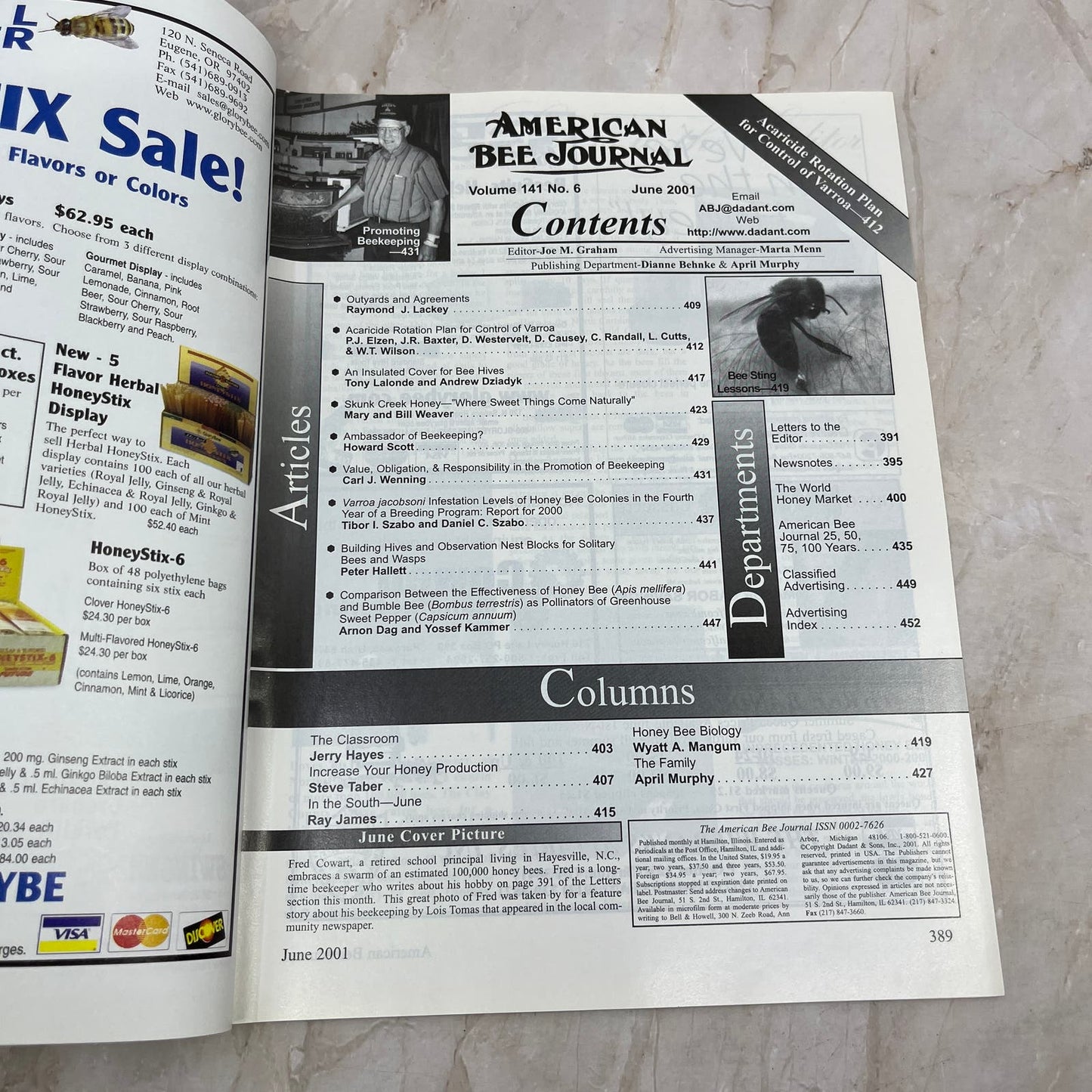 2001 June American Bee Journal Magazine Bees Beekeeping Honey M7