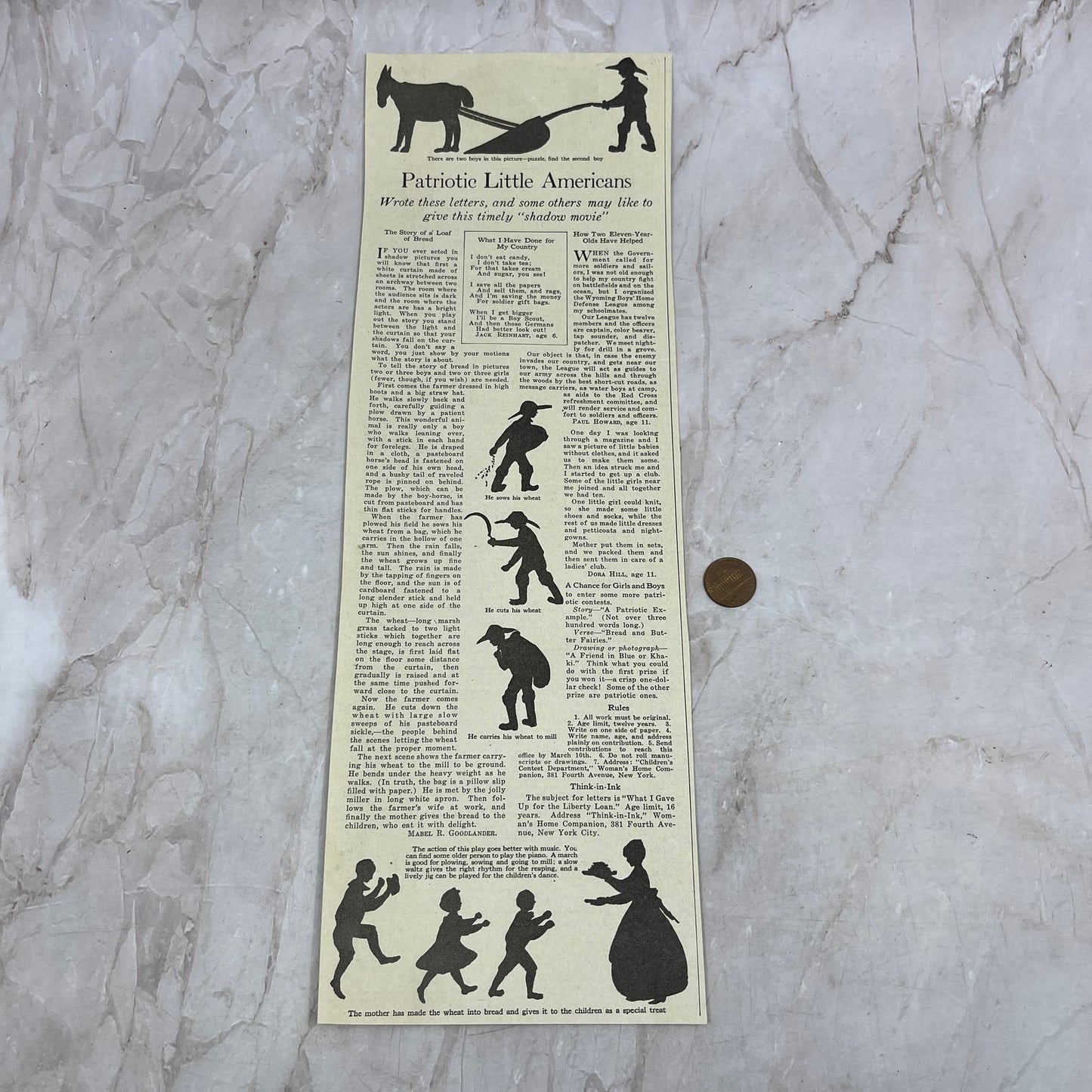 Patriotic Little Americans Silhouette Shadow Puppets 1918 Magazine Ad FL6-10