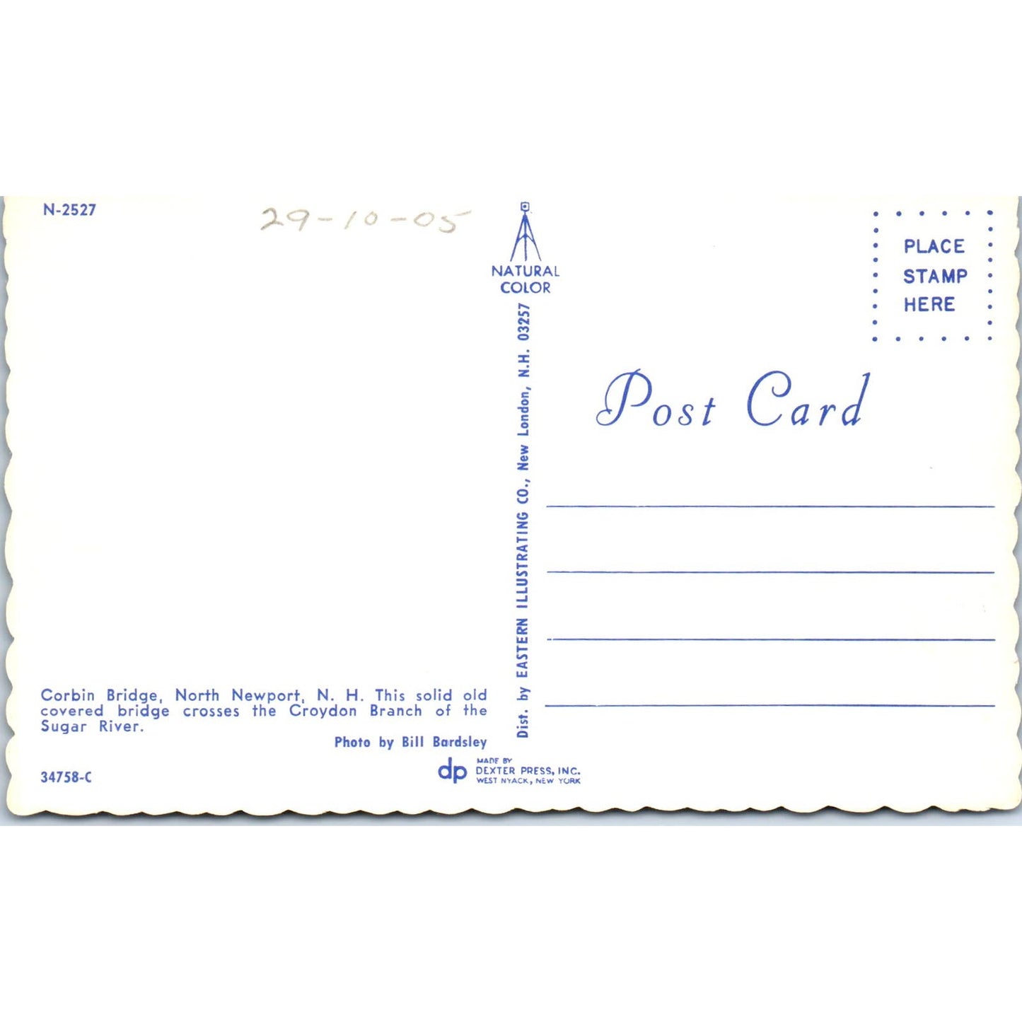 Corbin Bridge North Newport NH Sugar River Covered Bridge Postcard PC3