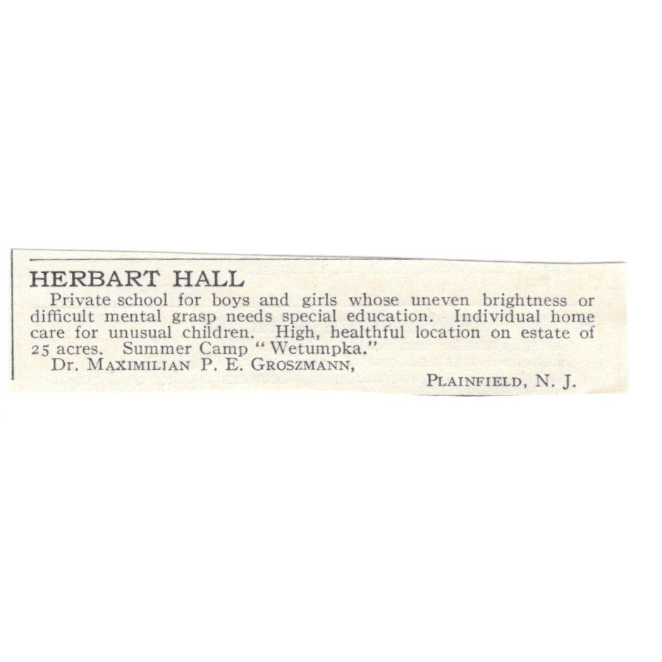 Herbart Hall Plainfield NJ Dr Maximilian PE Groszmann c1920 Harper's Ad SAG4-S4