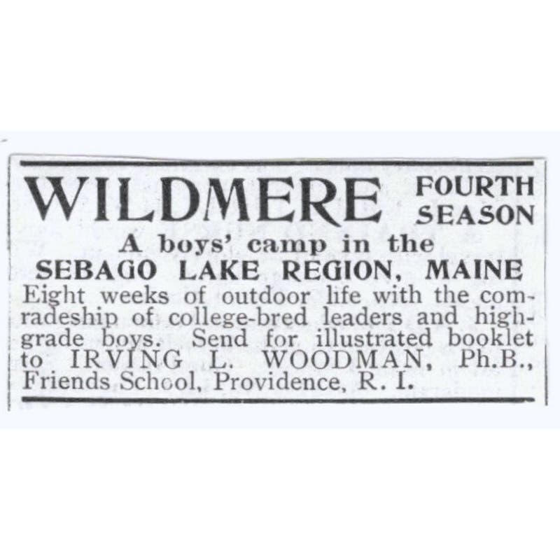 Wildmere Boys Camp Sebago Lakes ME Irving L. Woodman c1918 Advertisement AE5-SV3