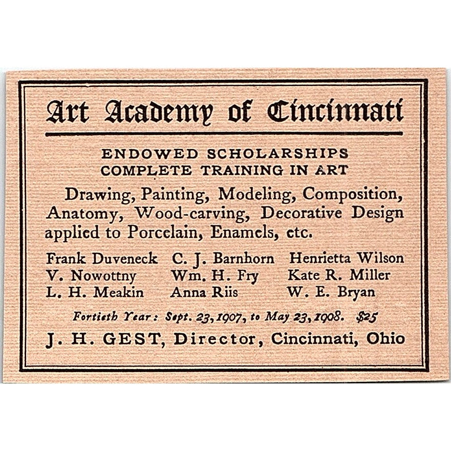 Art Academy of Cincinnati J.H. Gest - 1908 Ad AF4-3
