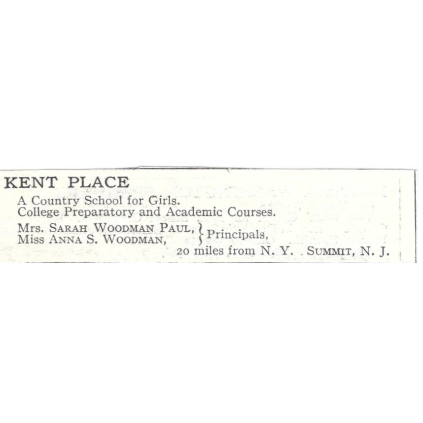 Kent Place Sarah Woodman Paul Anna Woodman Summit NJ c1918 Advertisement AE5-SV2