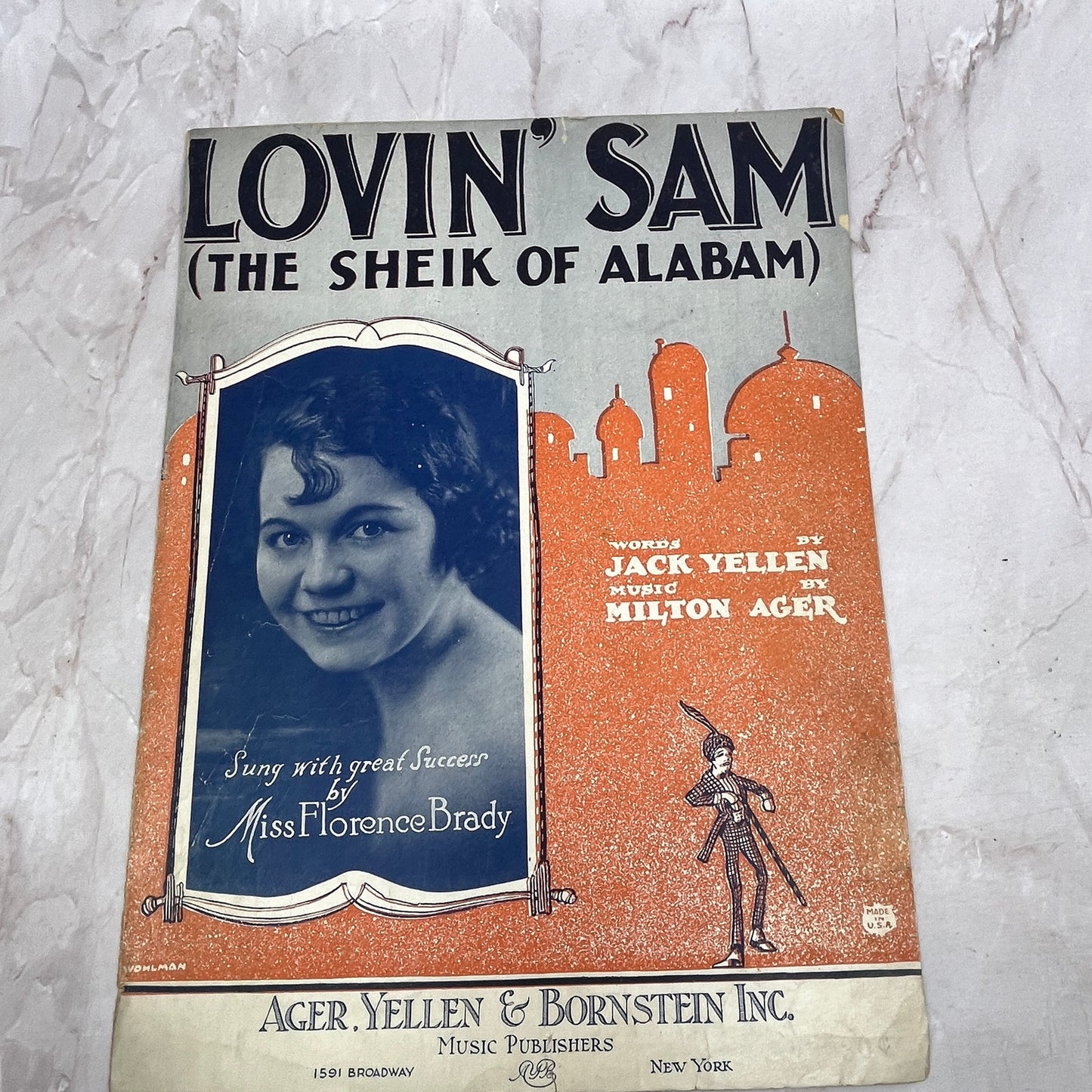 1922 Lovin' Sam The Sheik of Alabam Jack Yellen Florence Brady Sheet Music Ti5