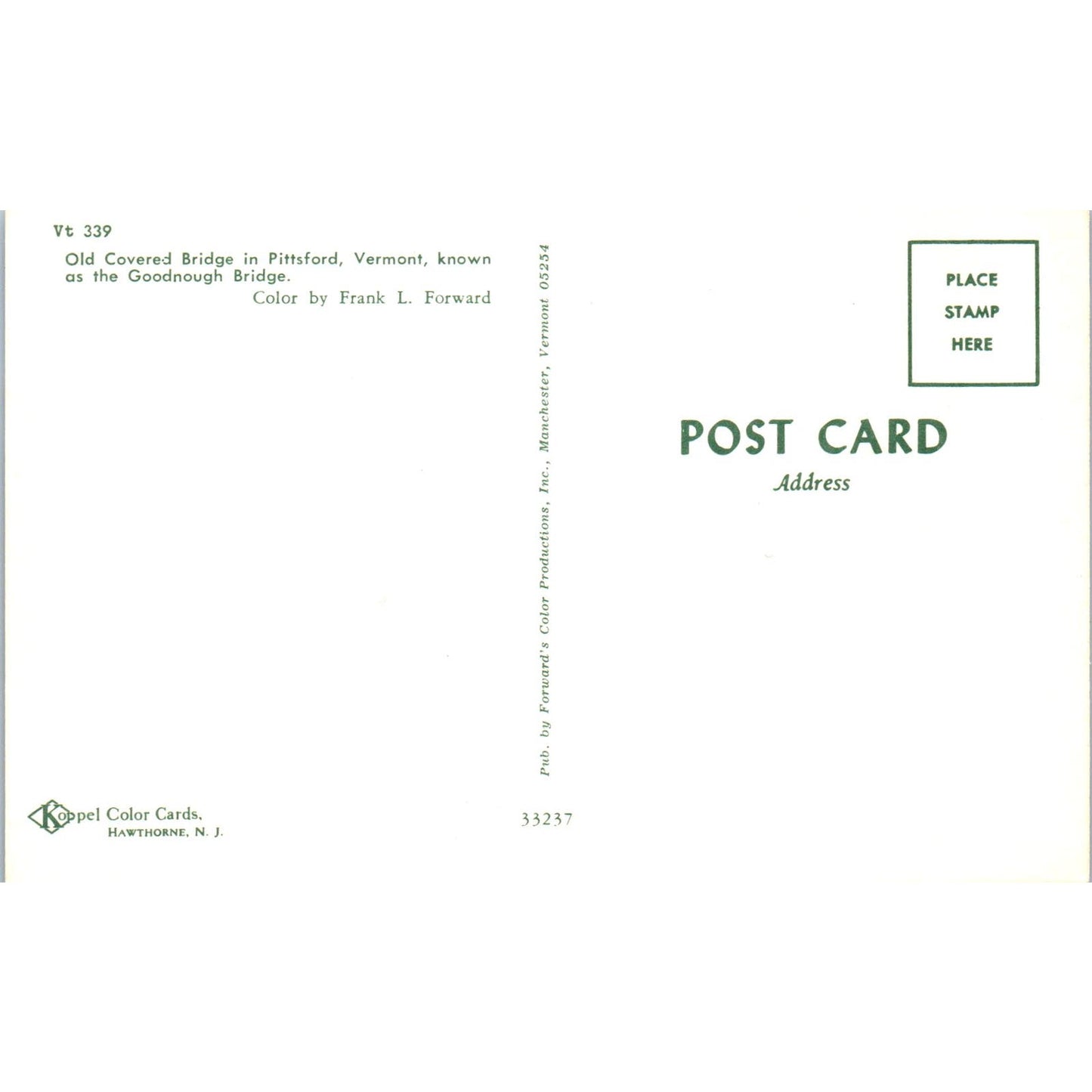 Old Covered Bridge in Pittsford VT Vintage Covered Bridge Postcard PD6