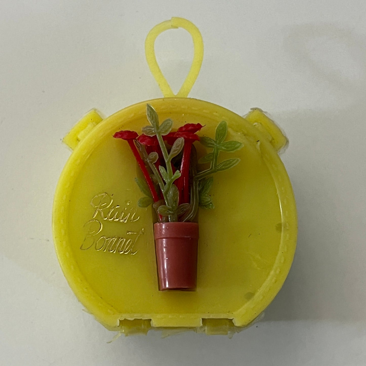 Vintage Celluloid Yellow Bouquet Mini Hair Bonnet Container Keychain TK3