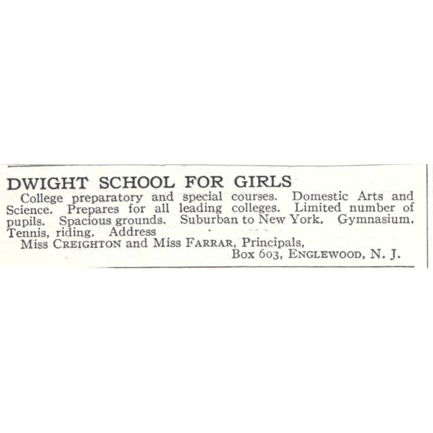 Dwight School for Girls Creighton & Farrar Englewood c1918 Advertisement AE5-SV2