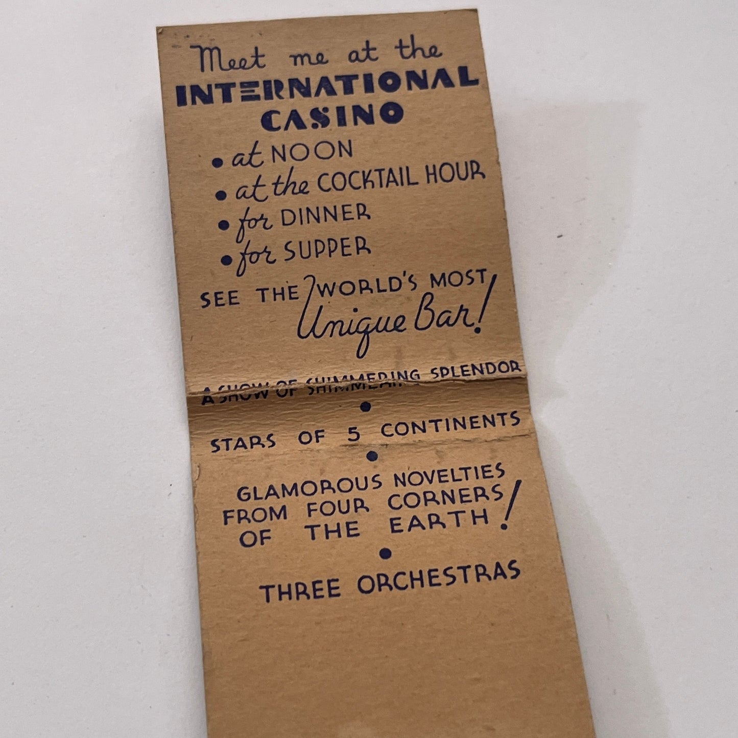 International Casino New York Vintage Matchbook Cover TB8-MB-11