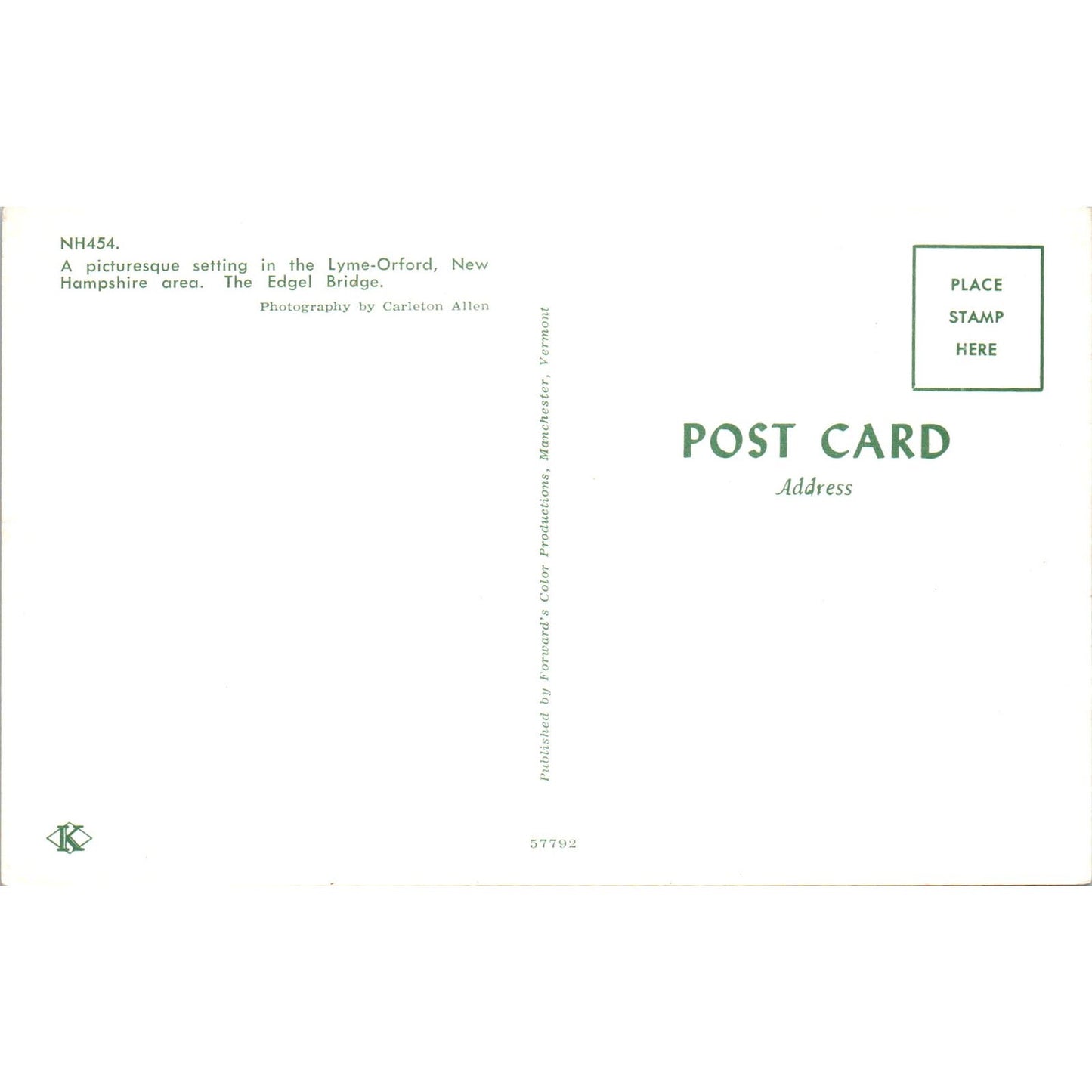 Edgel Bridge Lyme-Orford NH Vintage Covered Bridge Postcard PC13