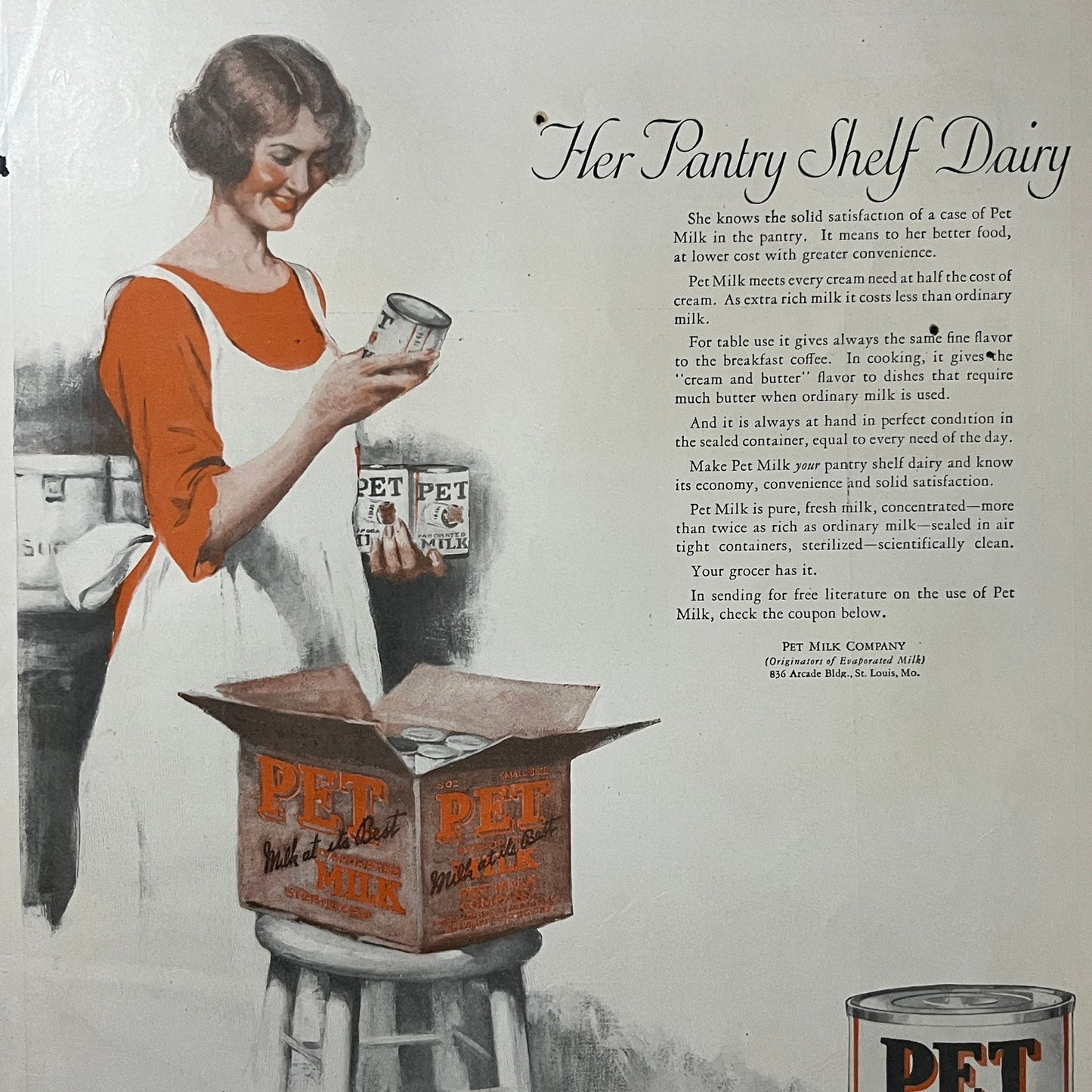 Pantry Shelf Dairy Pet Milk Company St. Louis MO Vintage Magazine Ad 10x14 V10