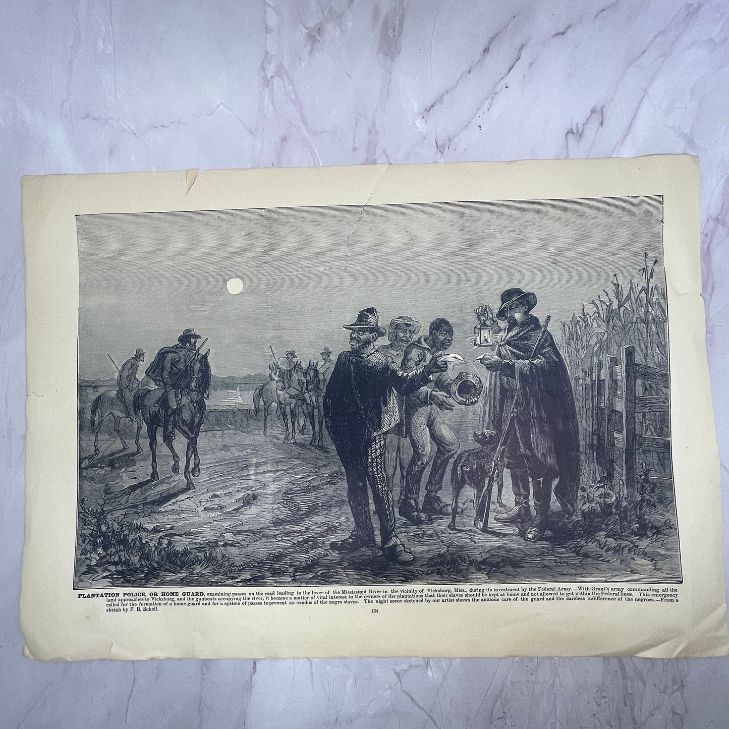 Interior of Ft Beauregard, Plantation Police or Home Guard 1894 Engraving V14-4