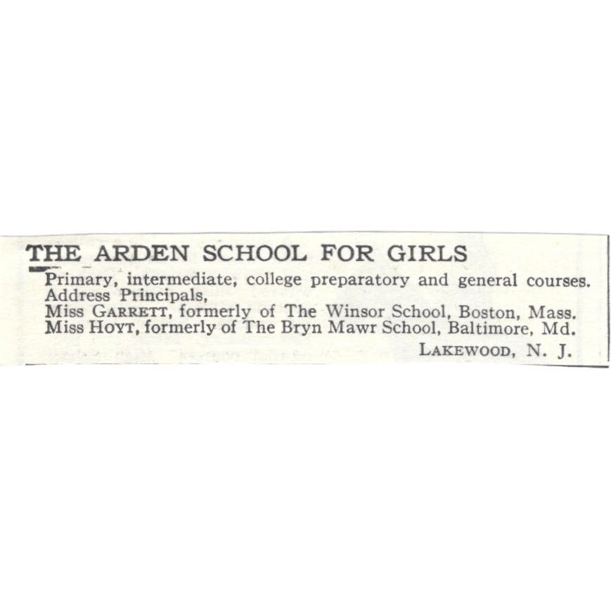 Arden School for Girls Garret Hoyt Lakewood NJ c1918 Advertisement AE5-SA11