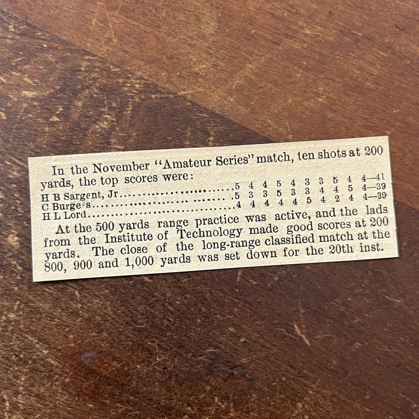 Nov 1878 Institute of Technology Amateur Series Rifle Club Results AG2-S16