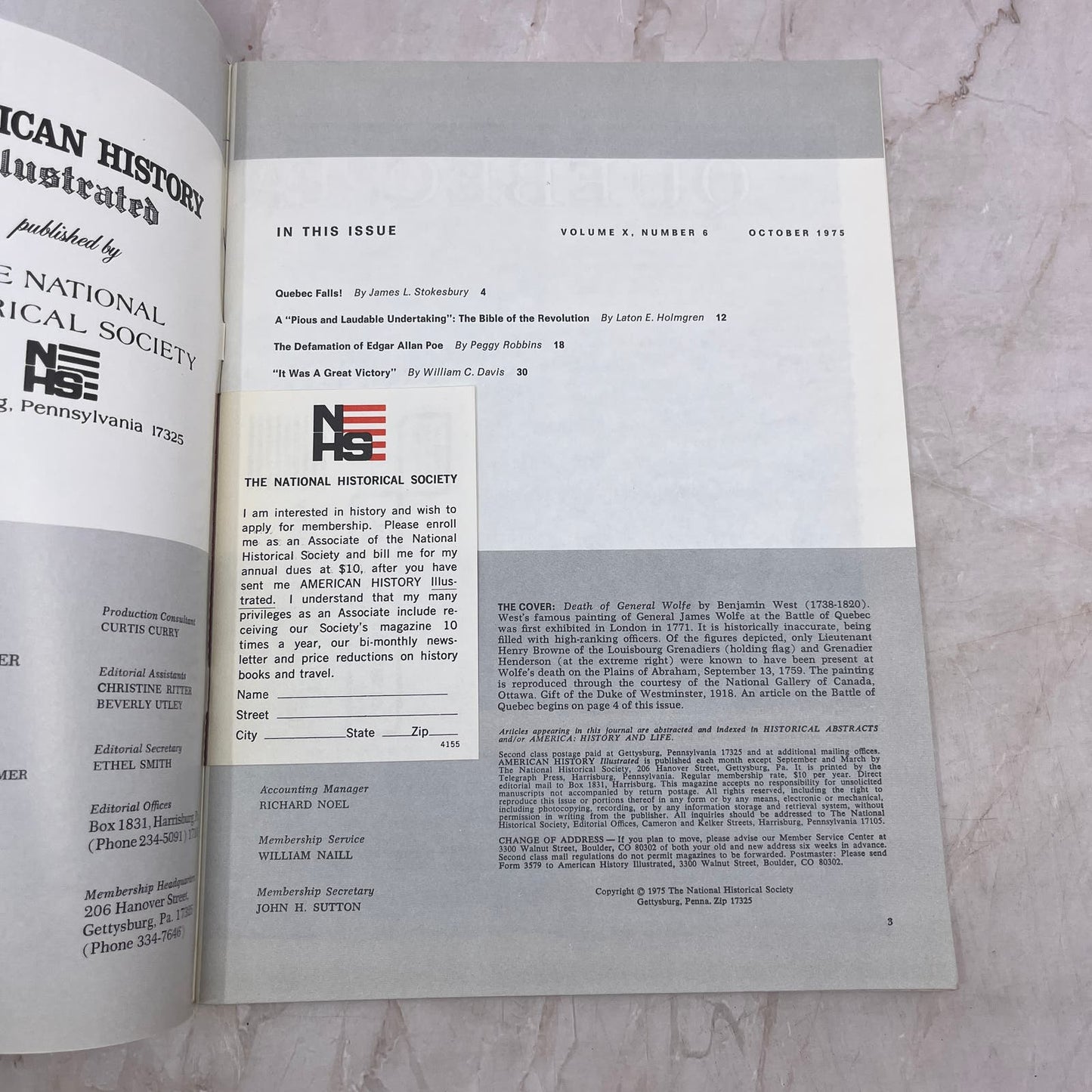 1975 Oct - American History Illustrated Magazine - Death of General Wolfe M21