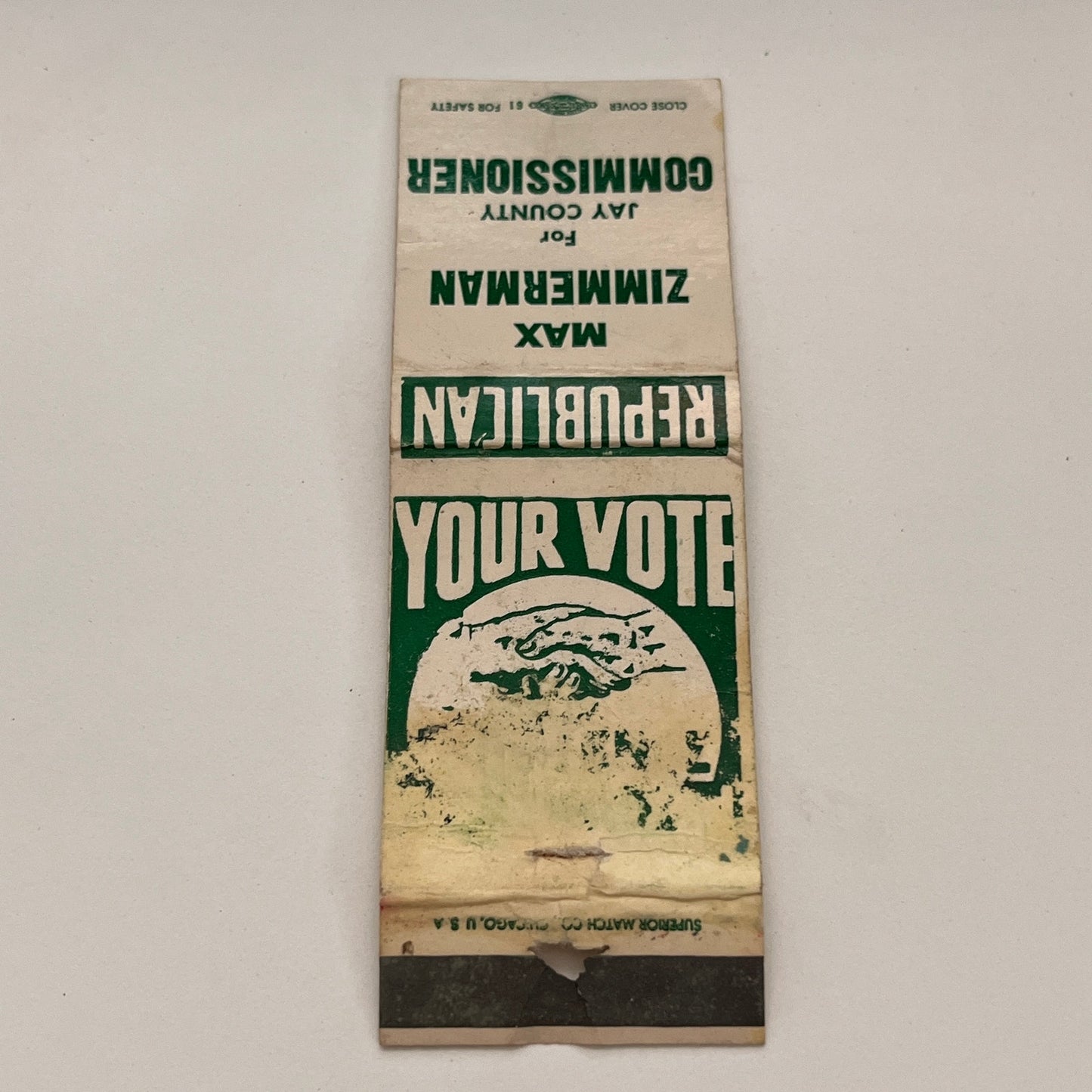 Vote Max Zimmerman Jay County Commissioner Republican Matchbook TB6-MB2-15
