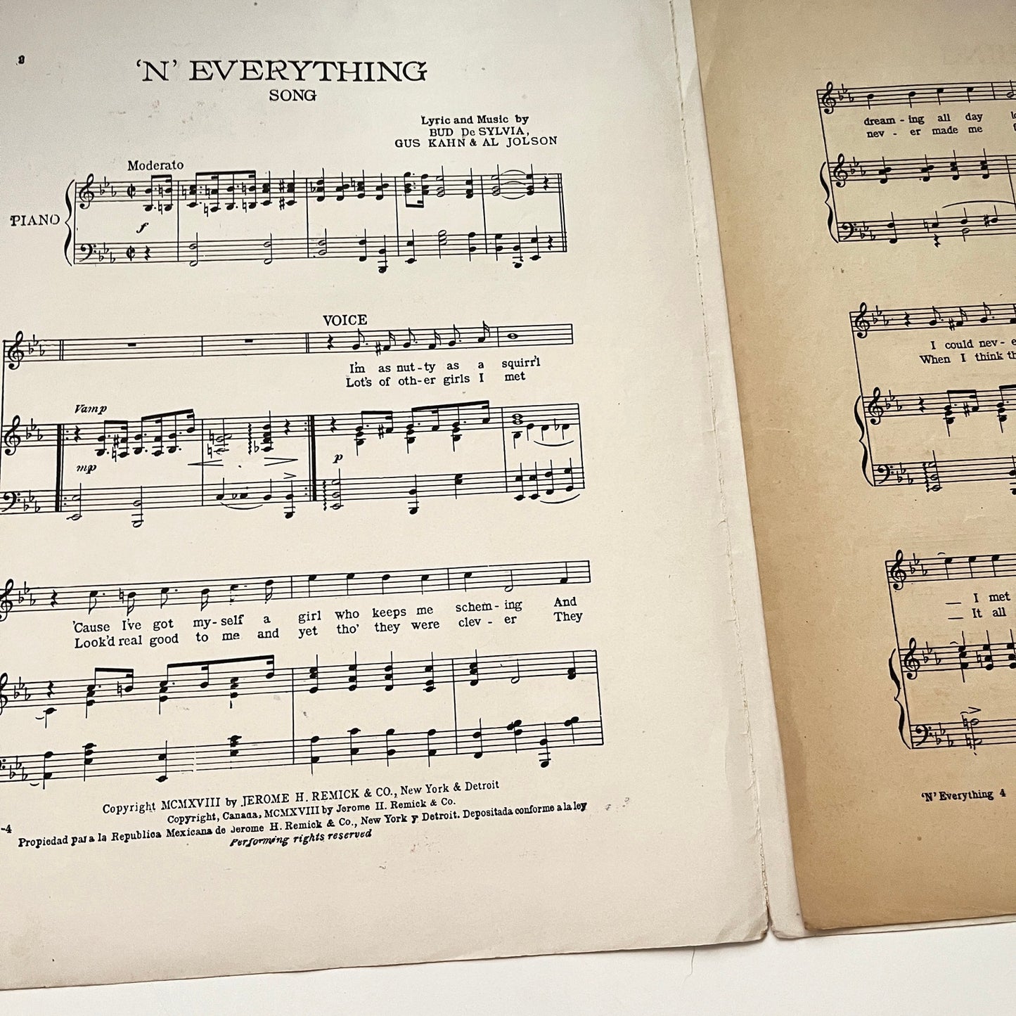 'N' Everything Al Jolson Sinbad Winter Garden 1918 Sheet Music V41-3