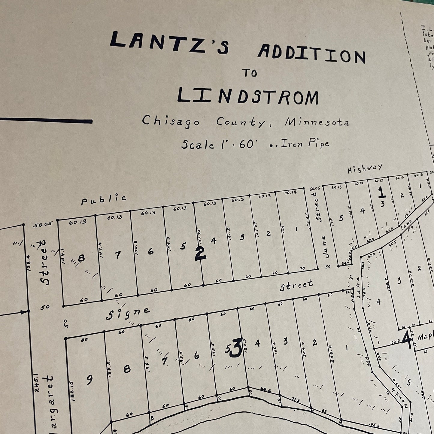 Lantz's Addition to Lindstrom Chisago County MN Vintage Plat Map RM1