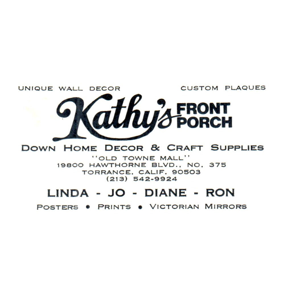 Vint Kathy's Front Porch Unique Wall Decor Torrance CA Business Card SF3-B1