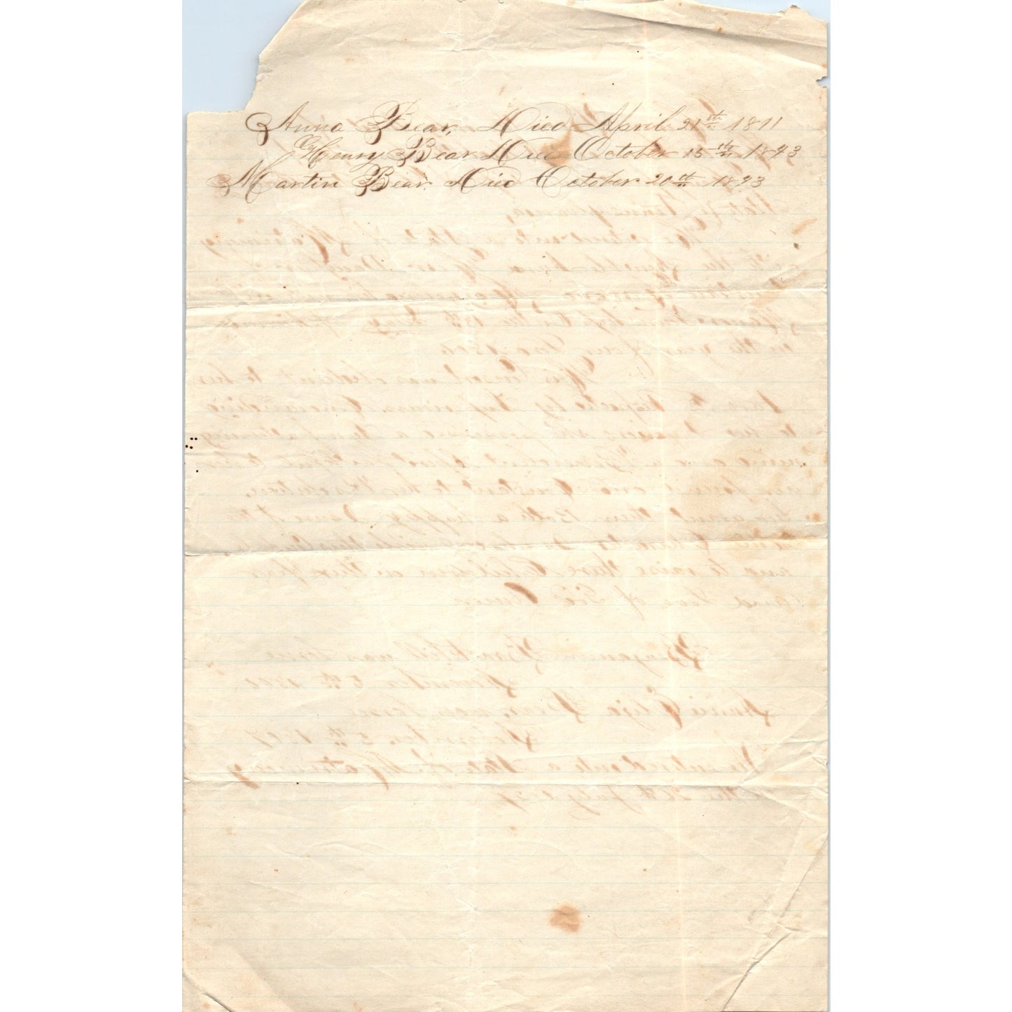 1840s Genealogy Henry Barr Lancaster PA Anna, Martin Bear Benjamin Brackbill D23