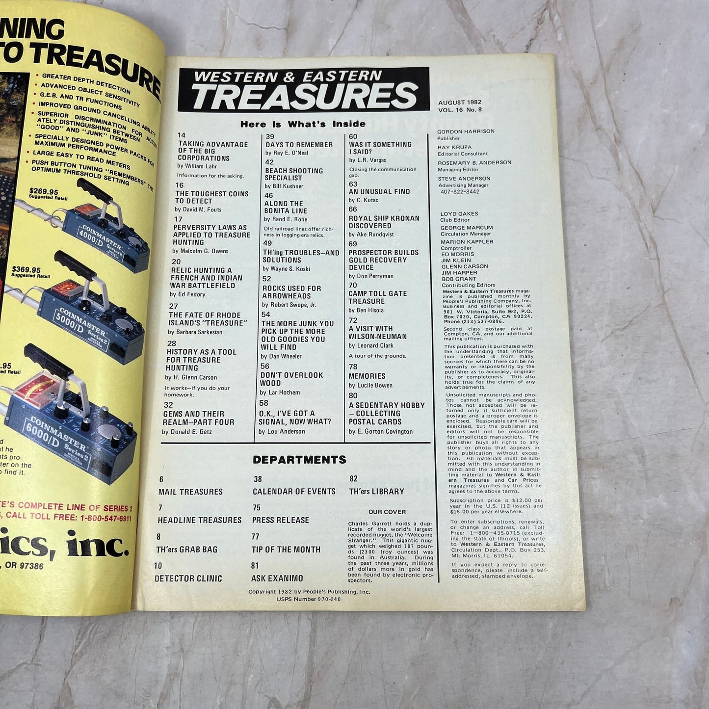 1982 Aug - Western & Eastern Treasures Magazine - Treasure Hunting Gold M13