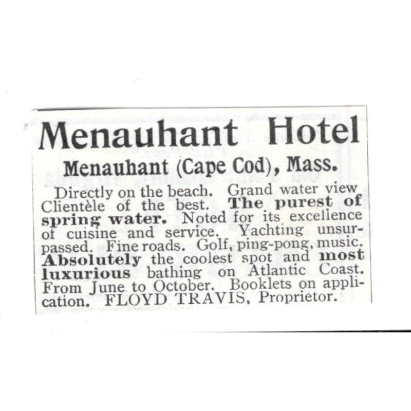 Menauhant Hotel Cape Cod MA Floyd Travis 1903 Ad AF8-S35