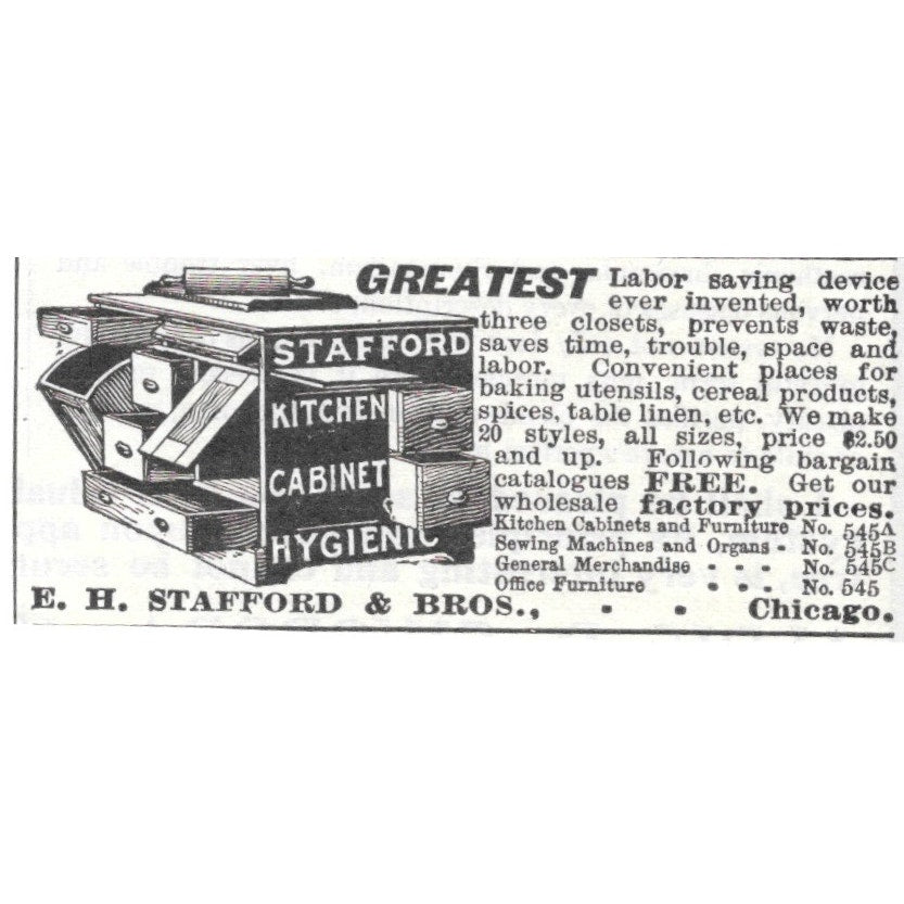 E.H. Stafford & Sons Kitchen Cabinet Hygienic Chicago 1903 Magazine Ad AF7-SS5