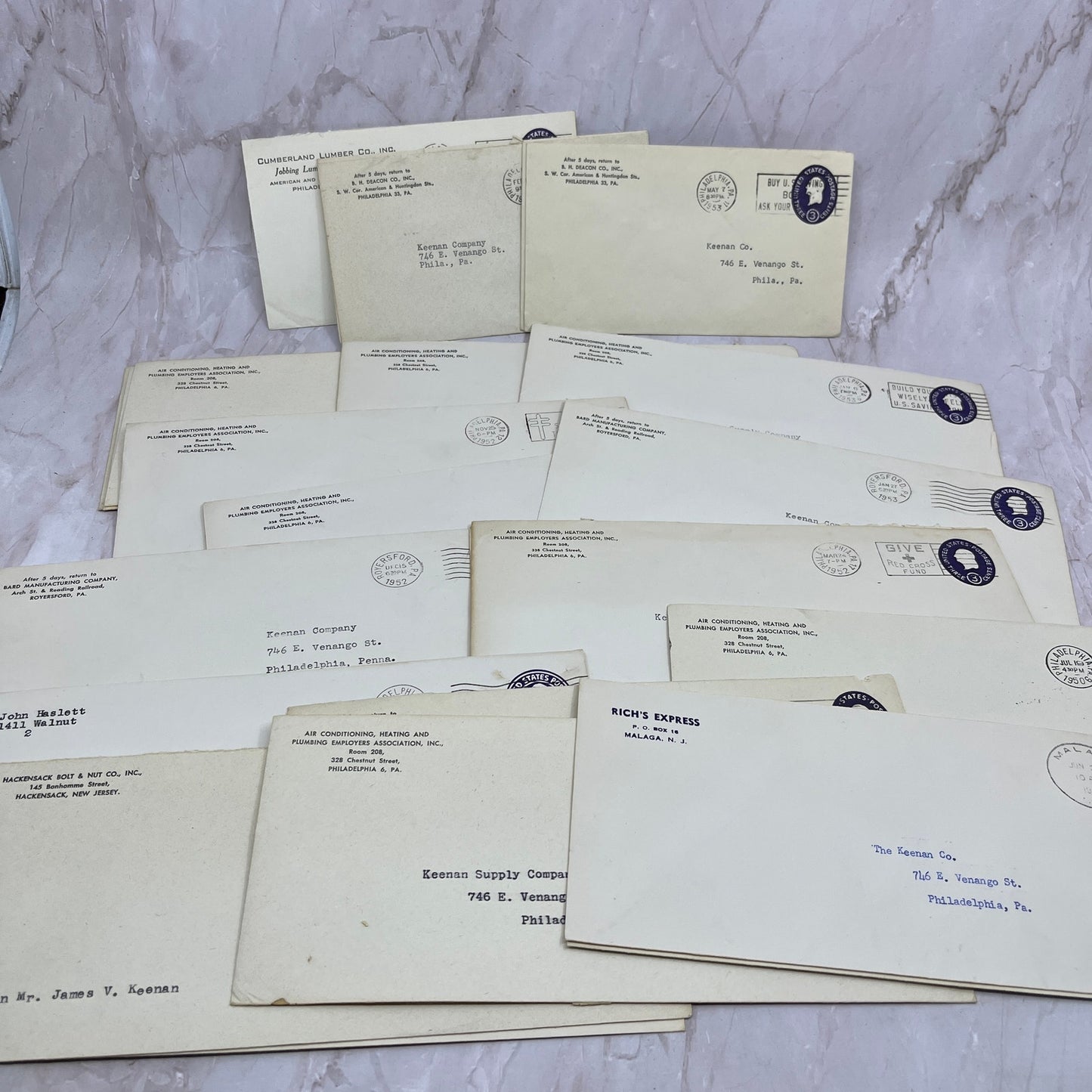 1950s Huge Lot The Keenan Company Venango St. Philadelphia Envelopes TG7-EB6
