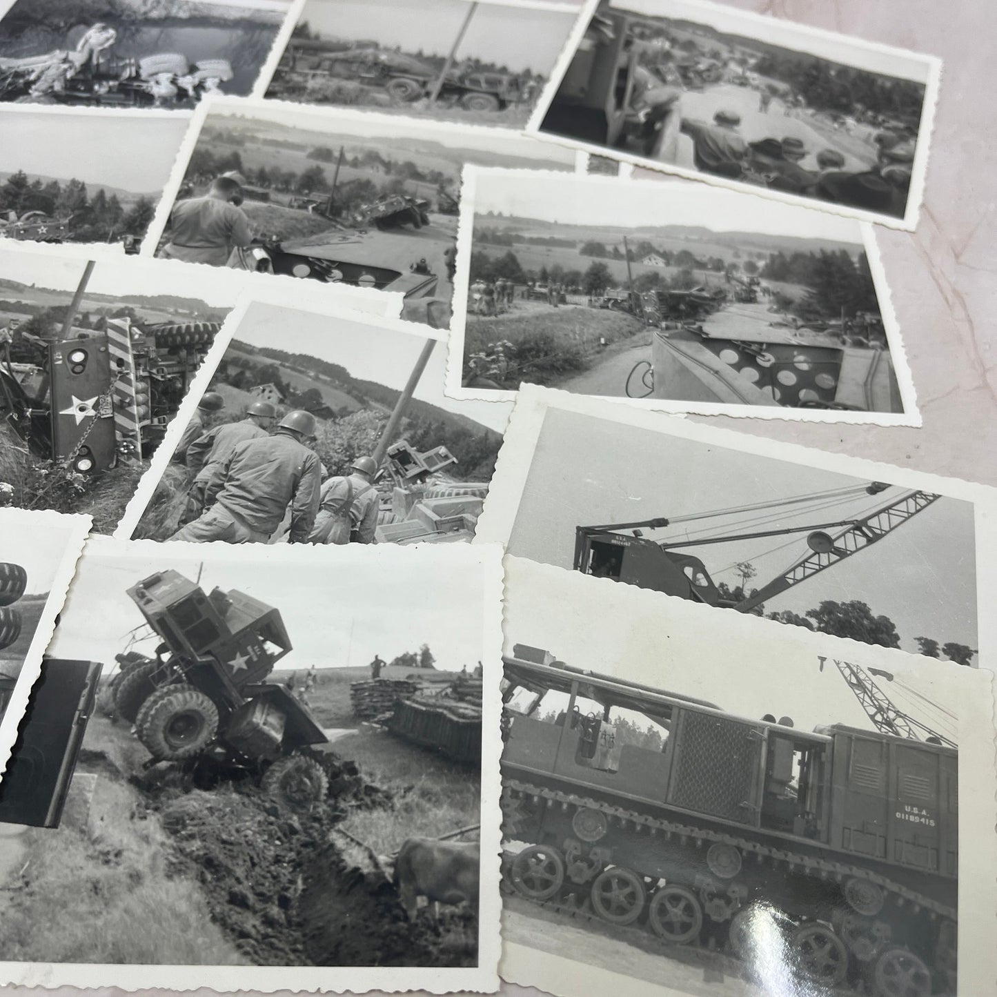 Lot of 17 Photos Overturned Army Vehicle Postwar Germany c1954 Army TG7-AP4