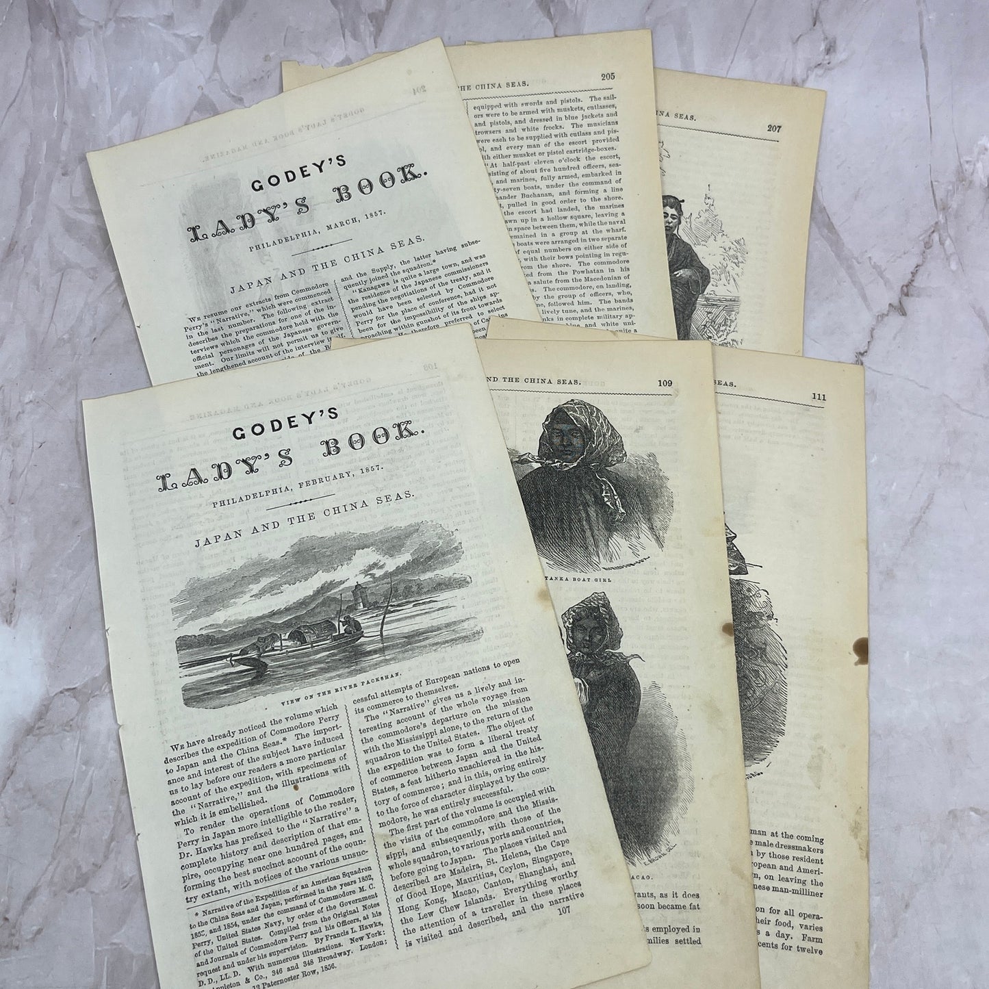 1857 Original 6 Page Article on Japan and the China Seas Commodore Perry D19