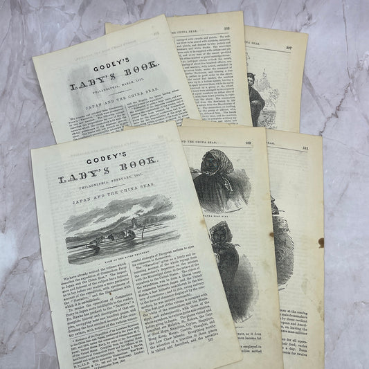 1857 Original 6 Page Article on Japan and the China Seas Commodore Perry D19