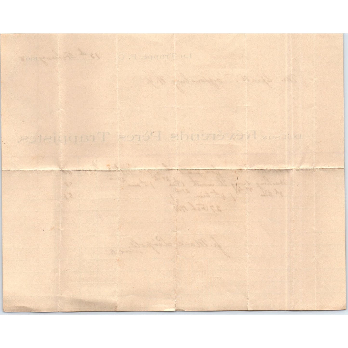 1908 Révérends Pères Trappistes Letterhead Billhead La Trappe P.Q. Quebec AE6-1